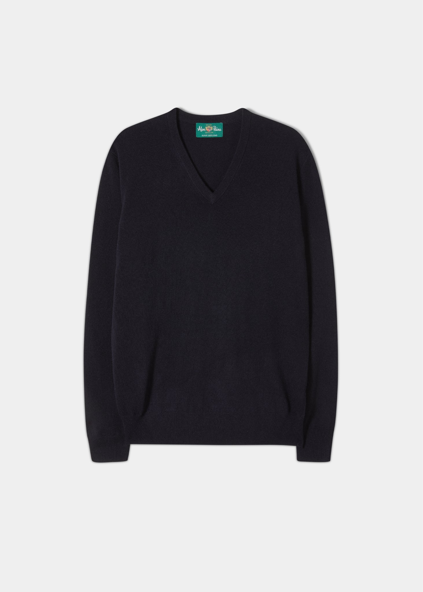 Geelong Wool V Neck Jumper in Dark Navy Alan Paine EU Alan