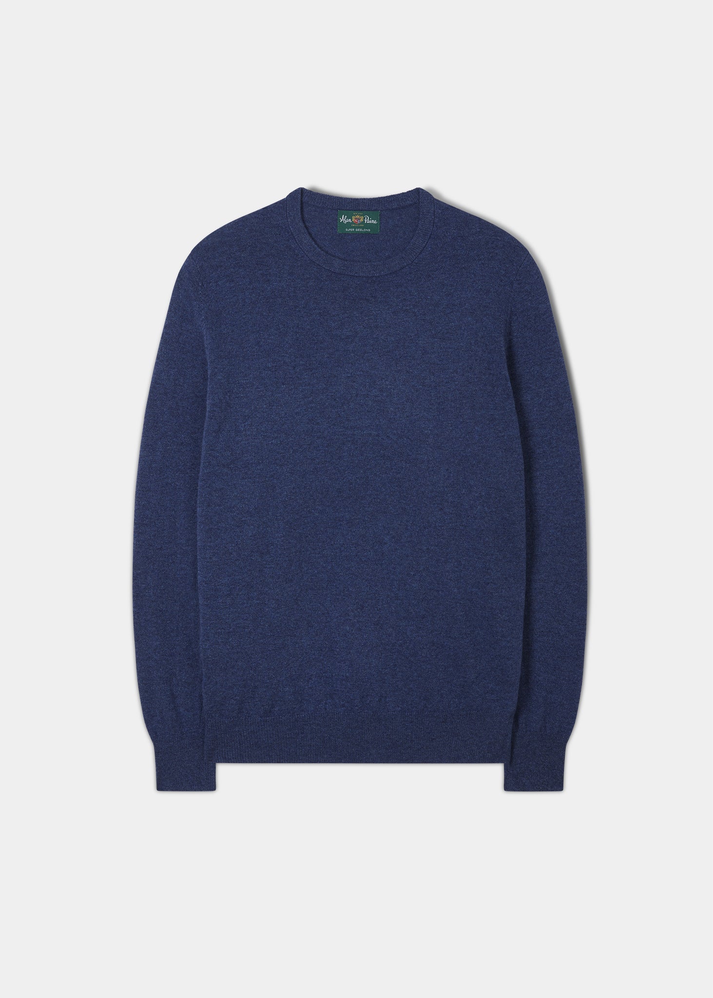 Men s Lambswool Crew Neck Jumper in Denim Alan Paine Europe