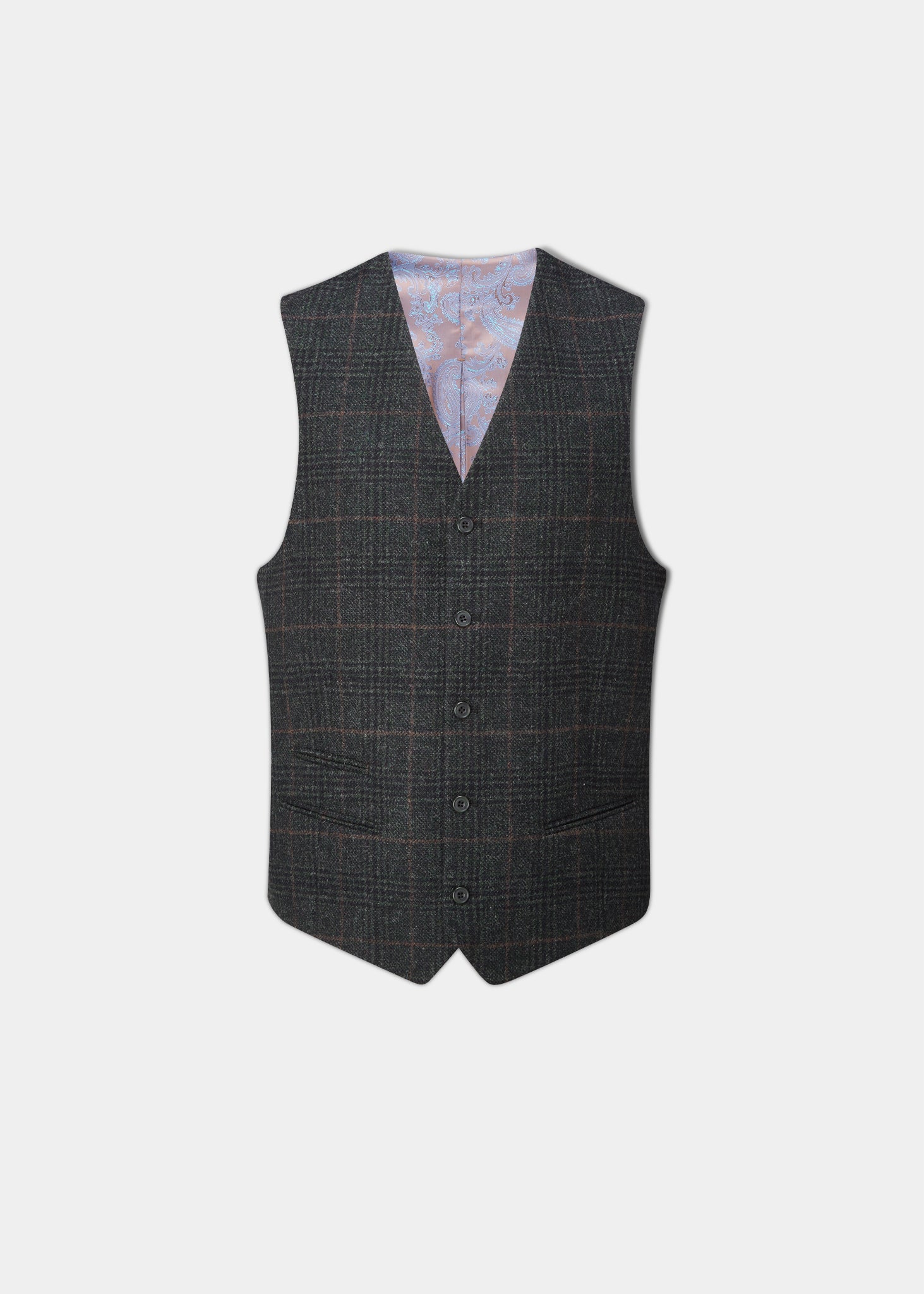 Surrey Men s Tweed Lined Waistcoat In Green Check Alan Paine EU