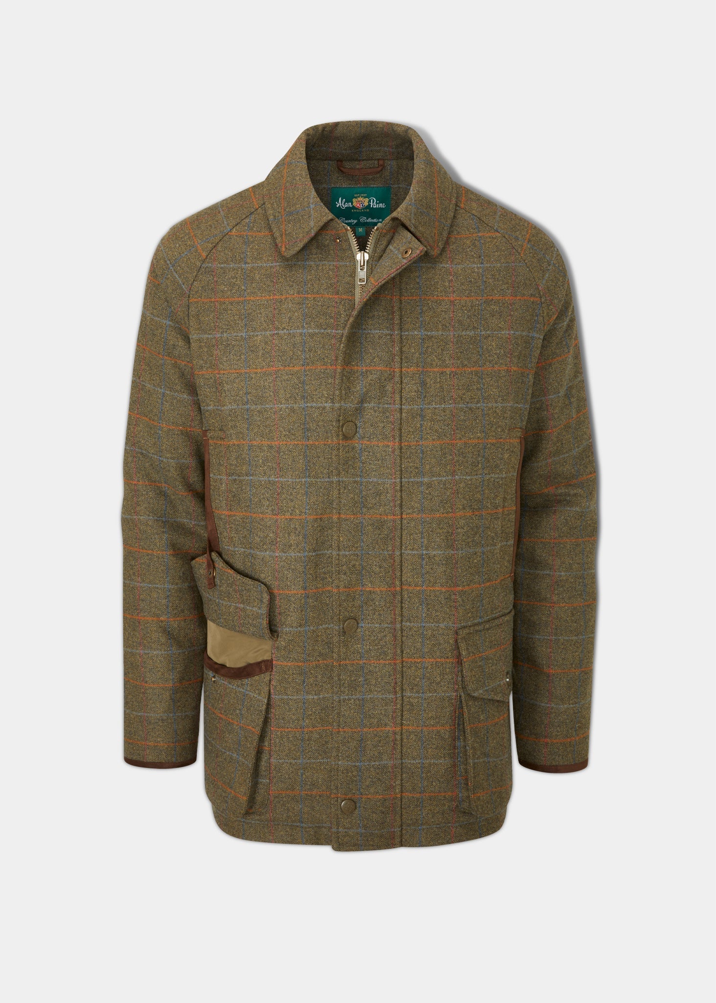 Surrey Waterproof Tweed Coat In Moss Alan Paine Europe