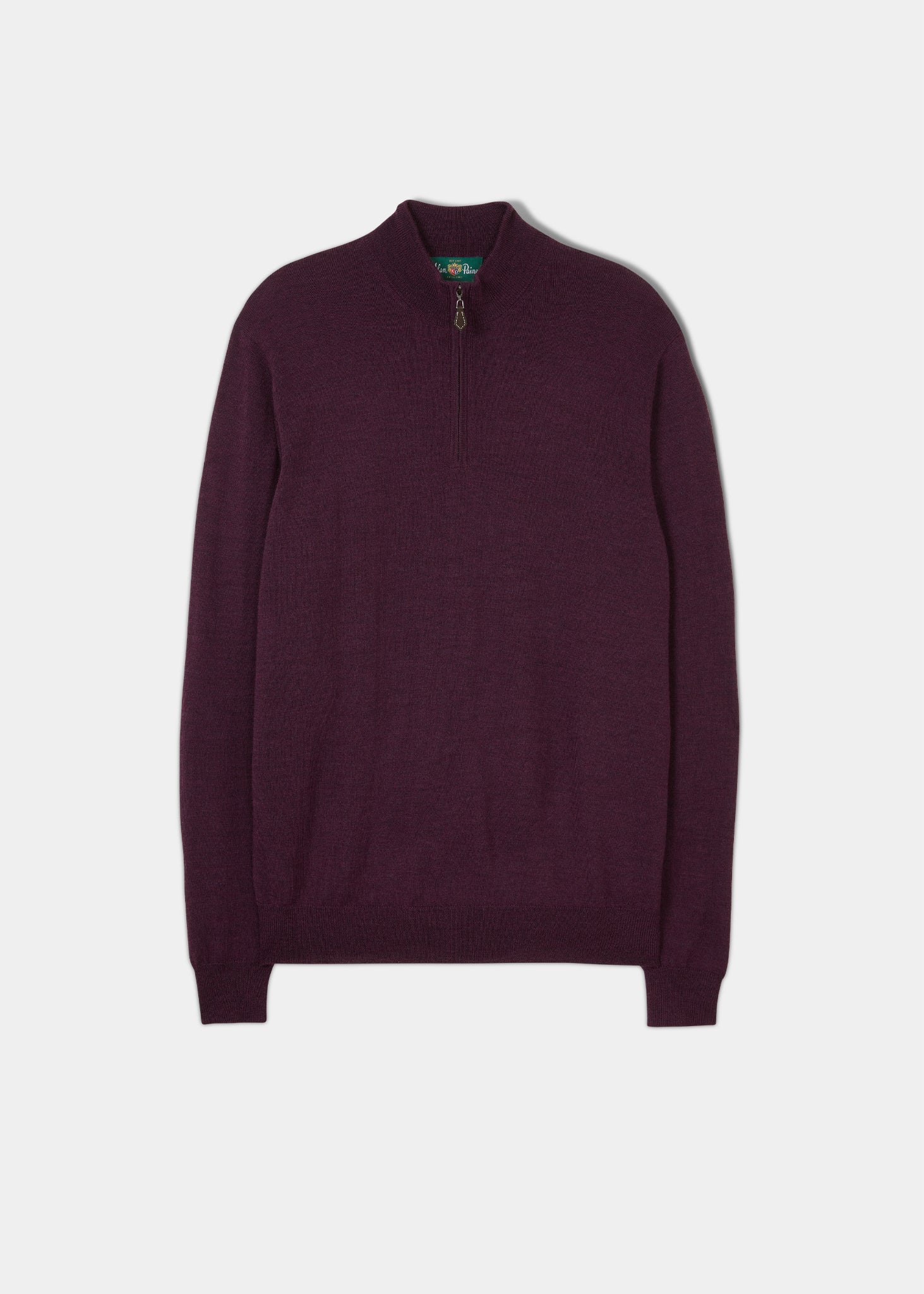 Men s Merino Wool 1 4 Zip Jumper in Black Grape Alan Paine EU