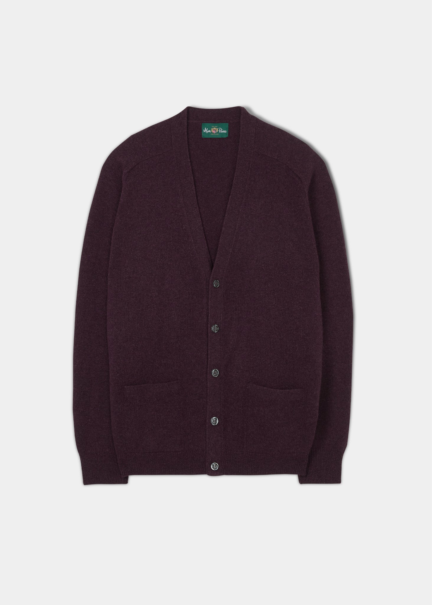 Cornwall Lambswool Cardigan in Black Grape Alan Paine EU Alan