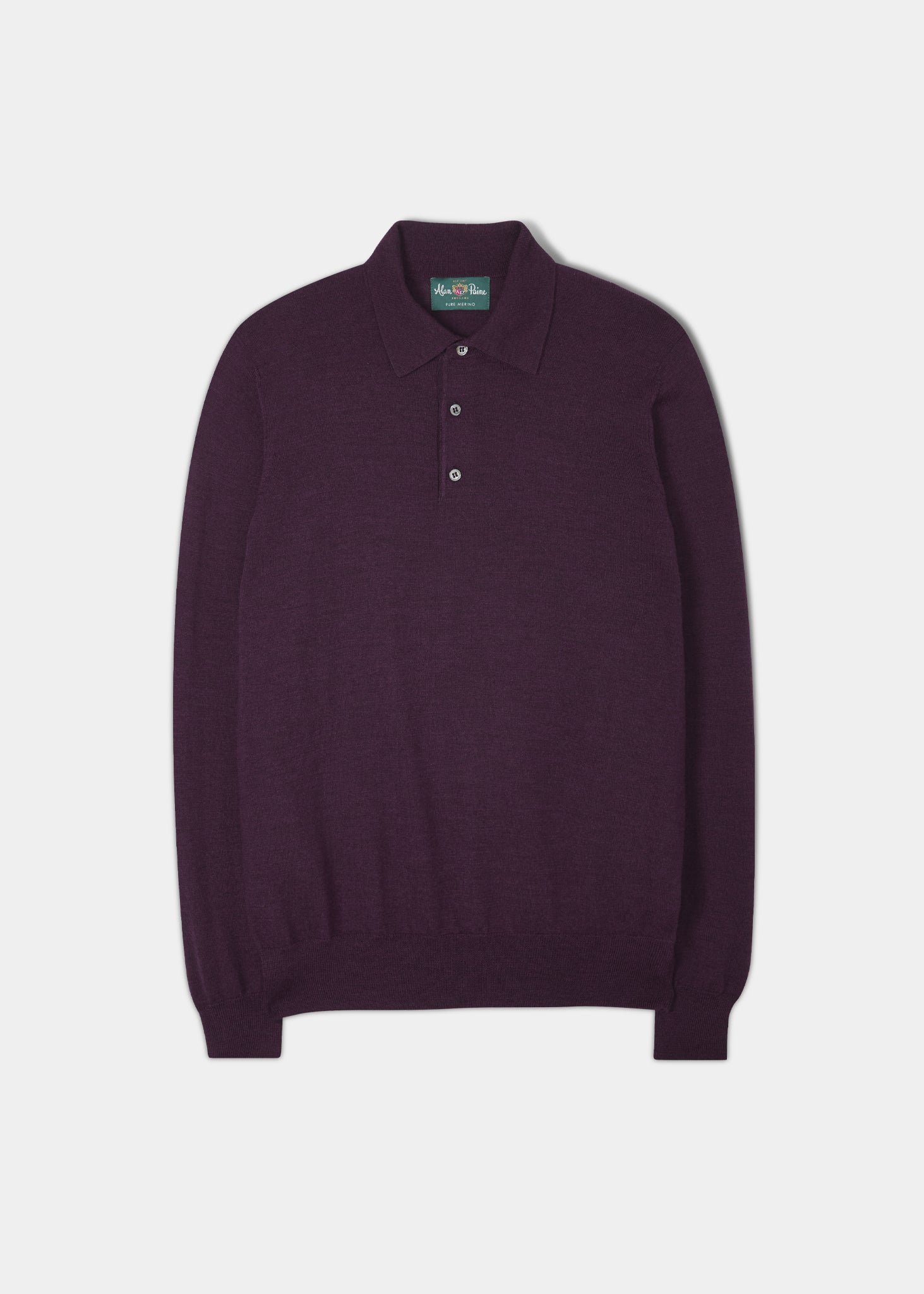 Hindhead Merino Wool Polo Shirt in Black Grape Alan Paine EU