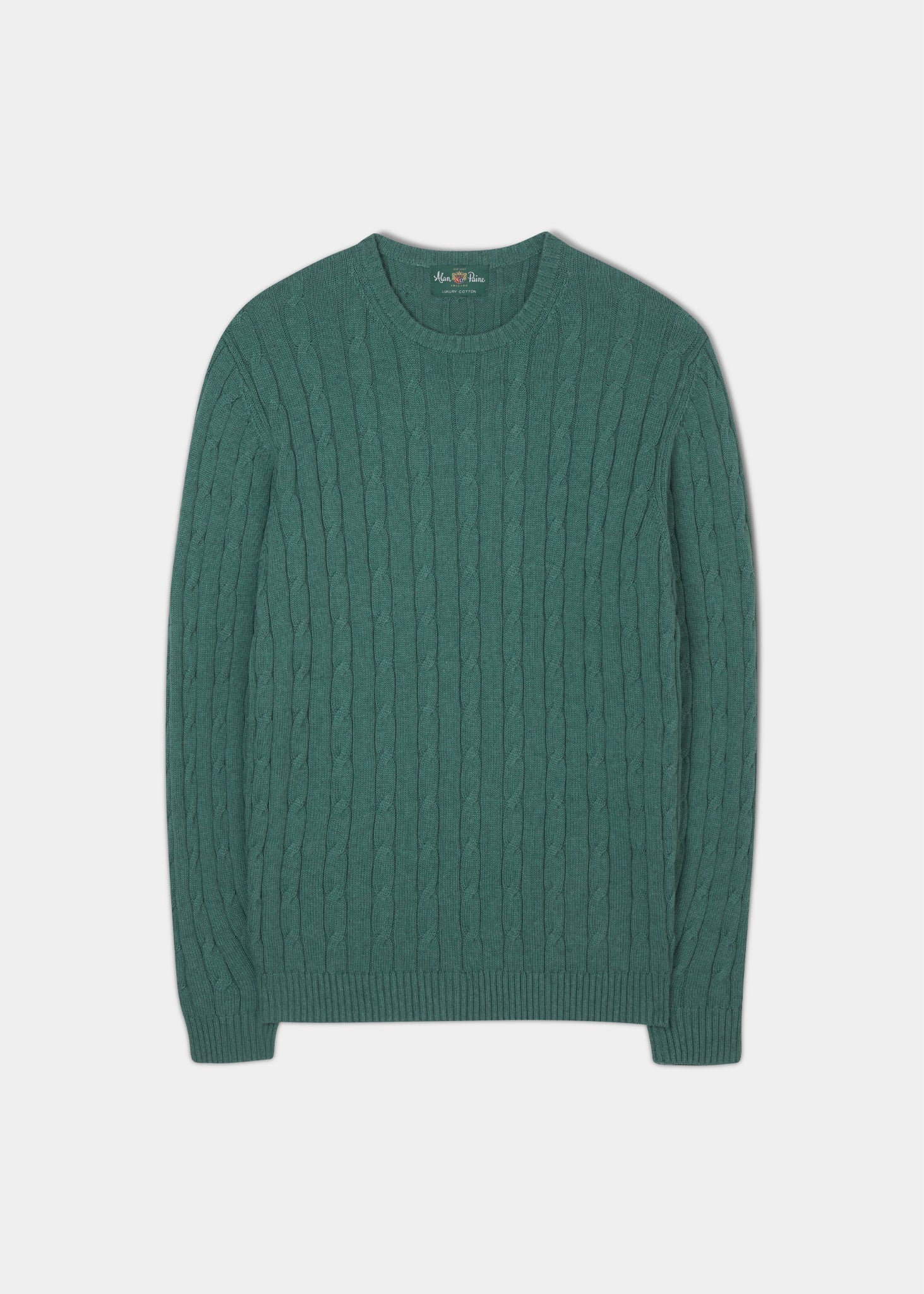 Cotton Cashmere Cable Knit Jumper In Moorland Alan Paine UK