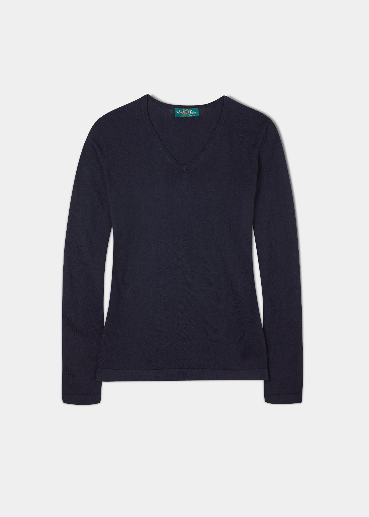 Women s Cotton Cashmere Vee Neck Jumper In Dark Navy Alan Paine