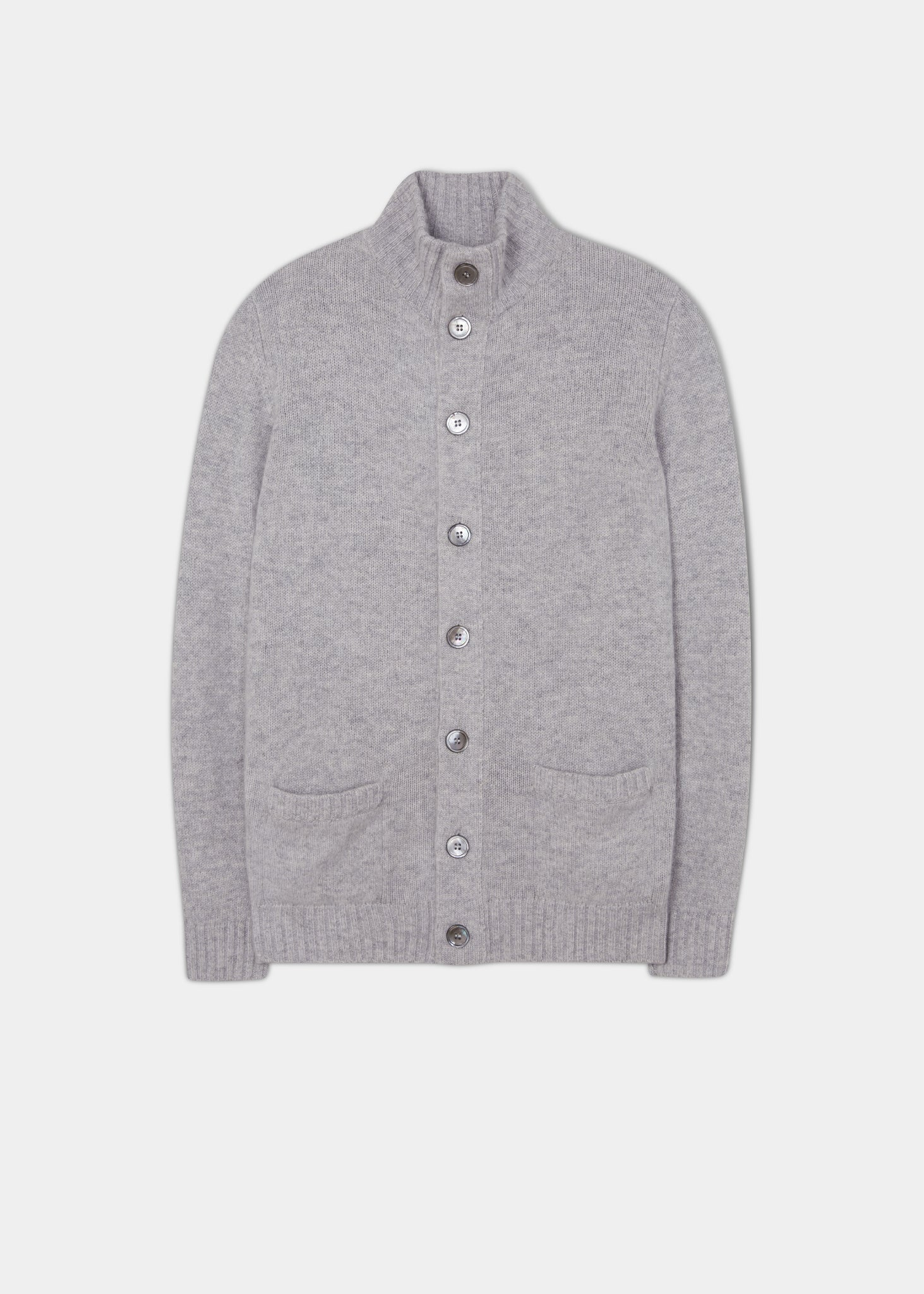 Men s Lambswool Buttoned Jumper In Pearl Grey Alan Paine EU