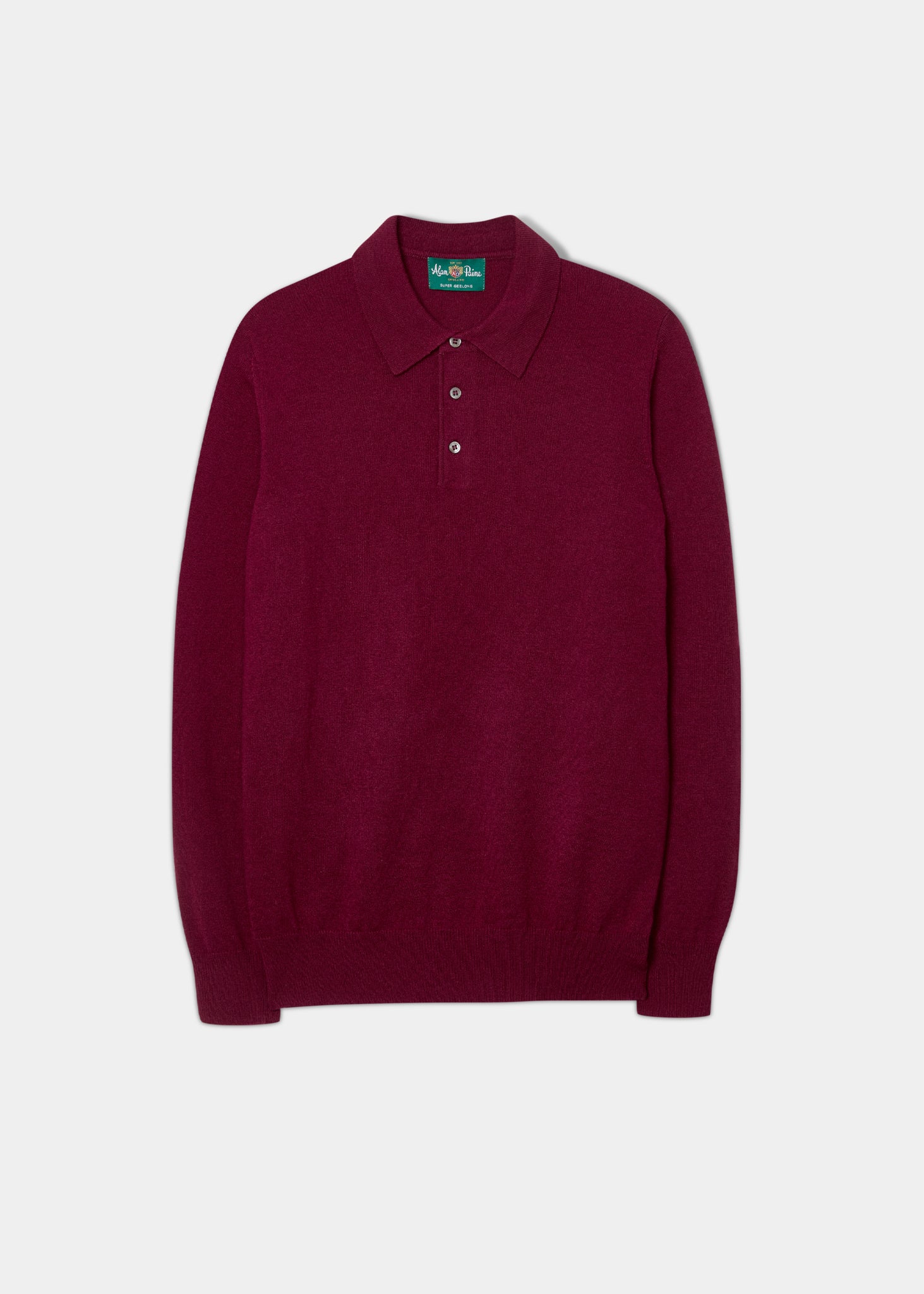 Tresswell Geelong Wool Long Sleeve Polo Shirt in Claret Regular Fit