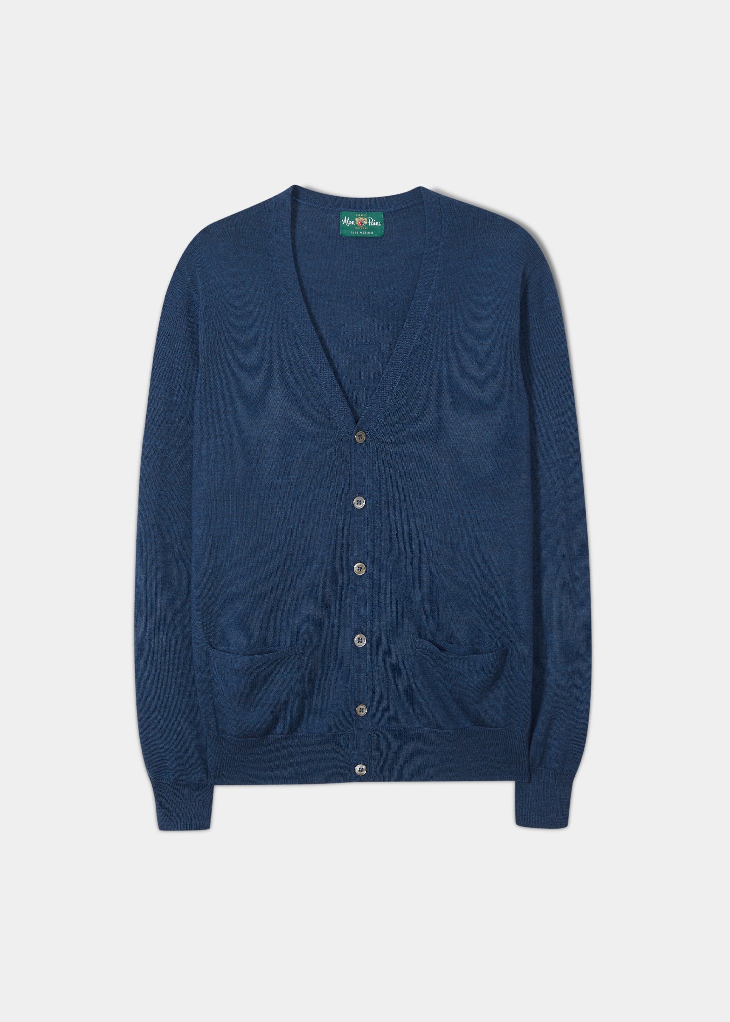 Hockley Merino Wool Cardigan in Indigo Regular Fit Alan Paine