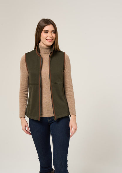 Aylsham Ladies Fleece Gilet In Green Herringbone