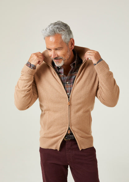 Ballater Lambswool Zipped Jumper in Camel - Regular Fit