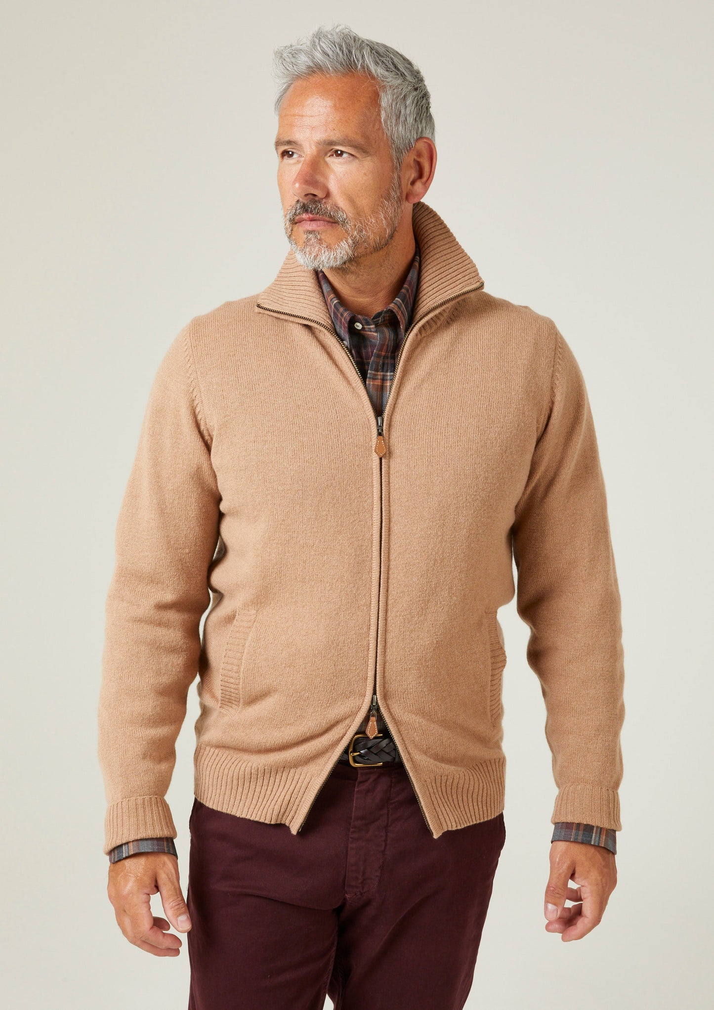 Ballater Lambswool Zipped Jumper in Camel - Regular Fit