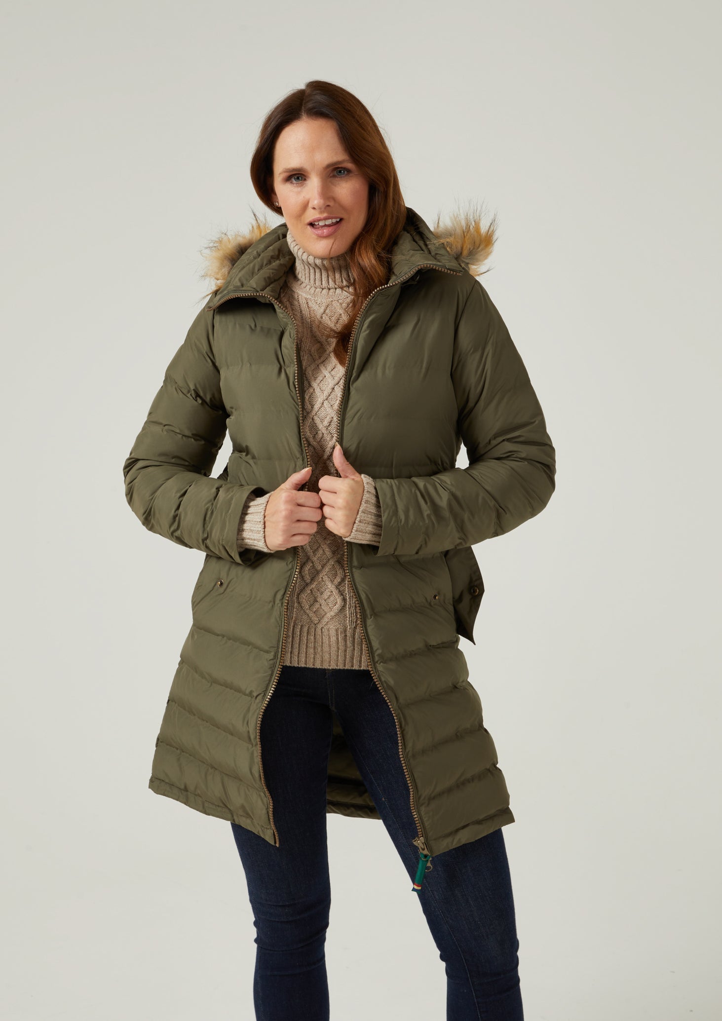 Olive coat clearance with fur hood