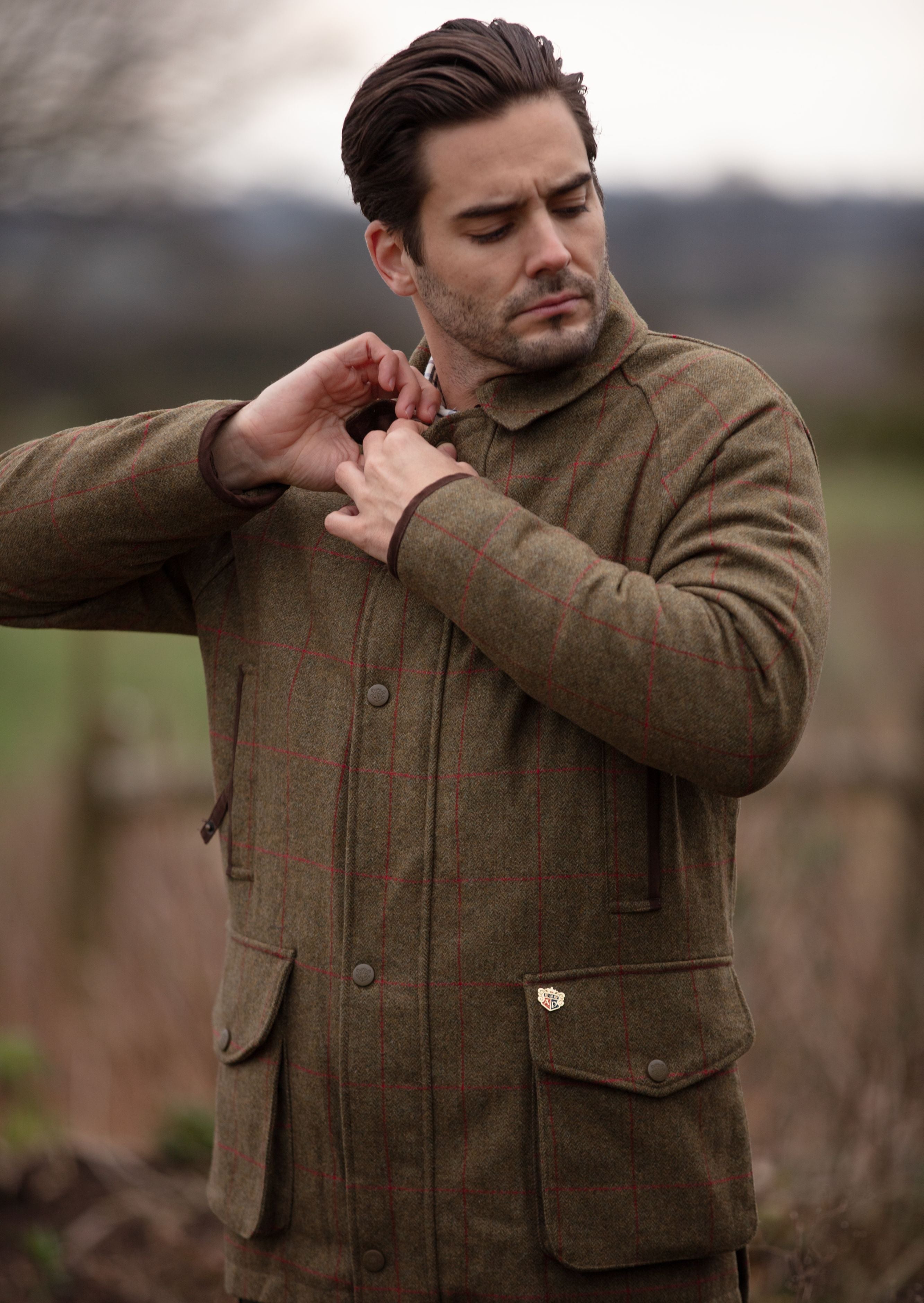 Combrook Men s Waterproof Tweed Coat In Sage Alan Paine EU