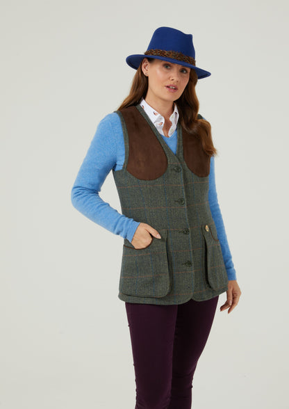 Combrook Ladies Tweed Shooting Waistcoat In Spruce