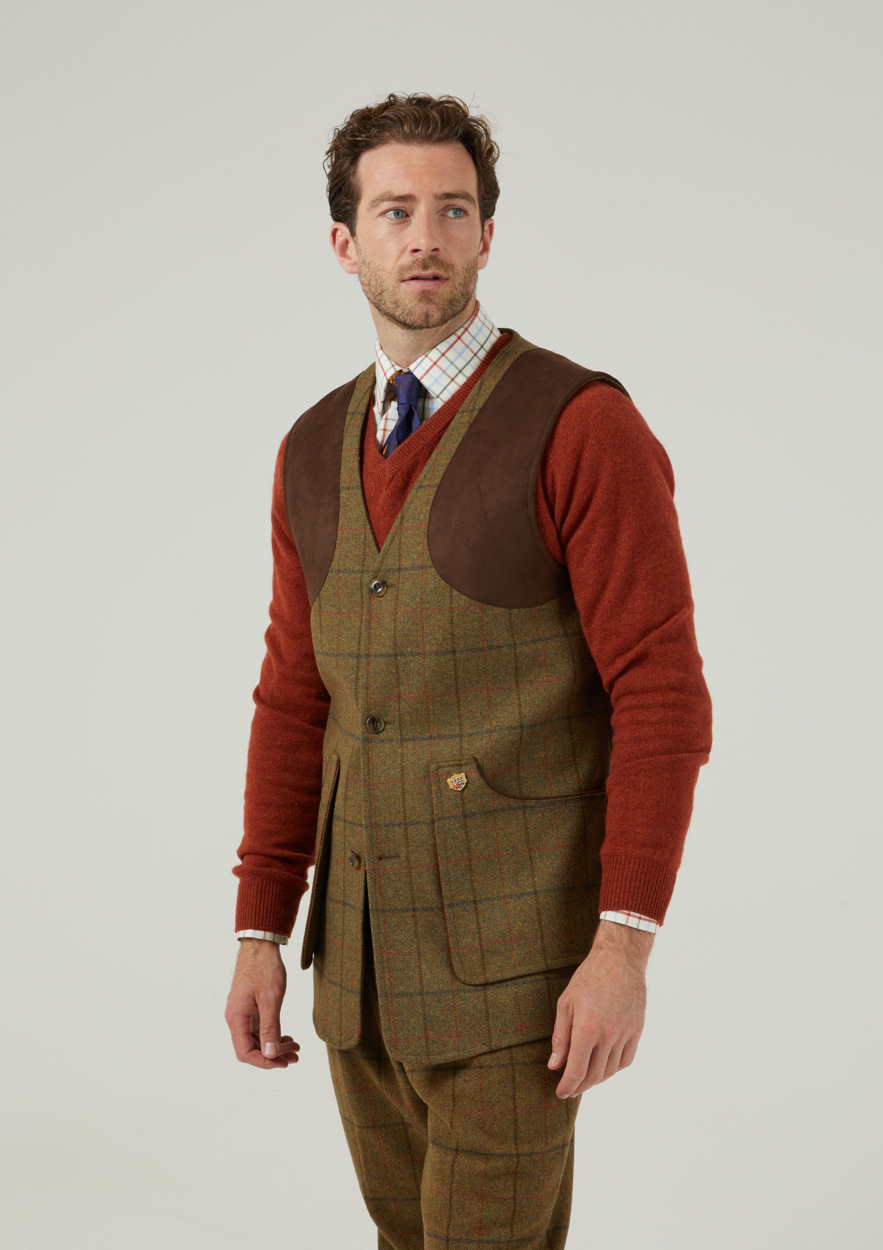 Combrook Men s Tweed Shooting Waistcoat in Thyme Shooting Fit