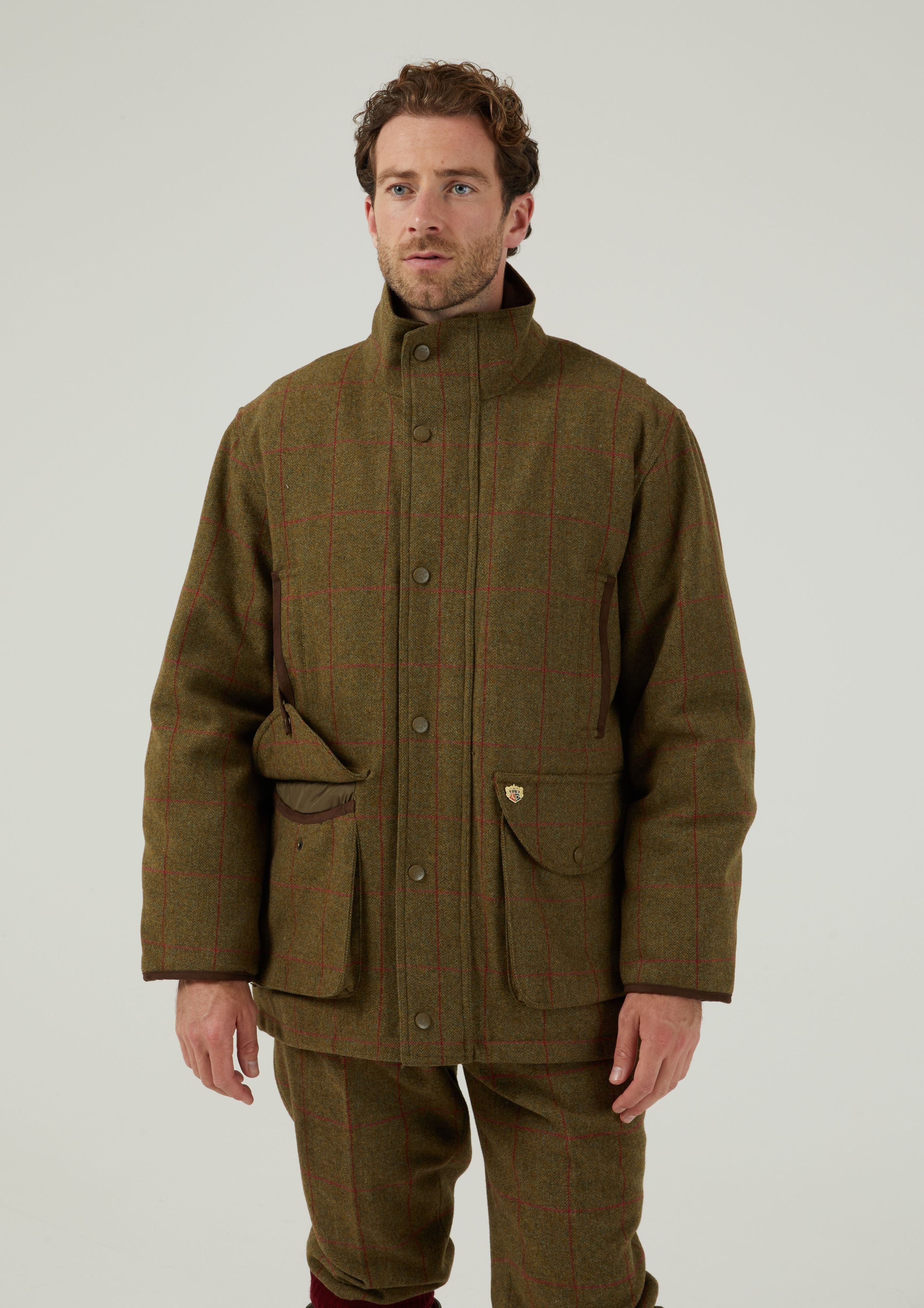 Combrook Men s Tweed Shooting Field Coat In Sage Waterproof