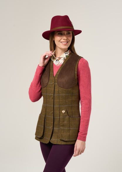 Combrook Ladies Tweed Shooting Waistcoat In Hazel