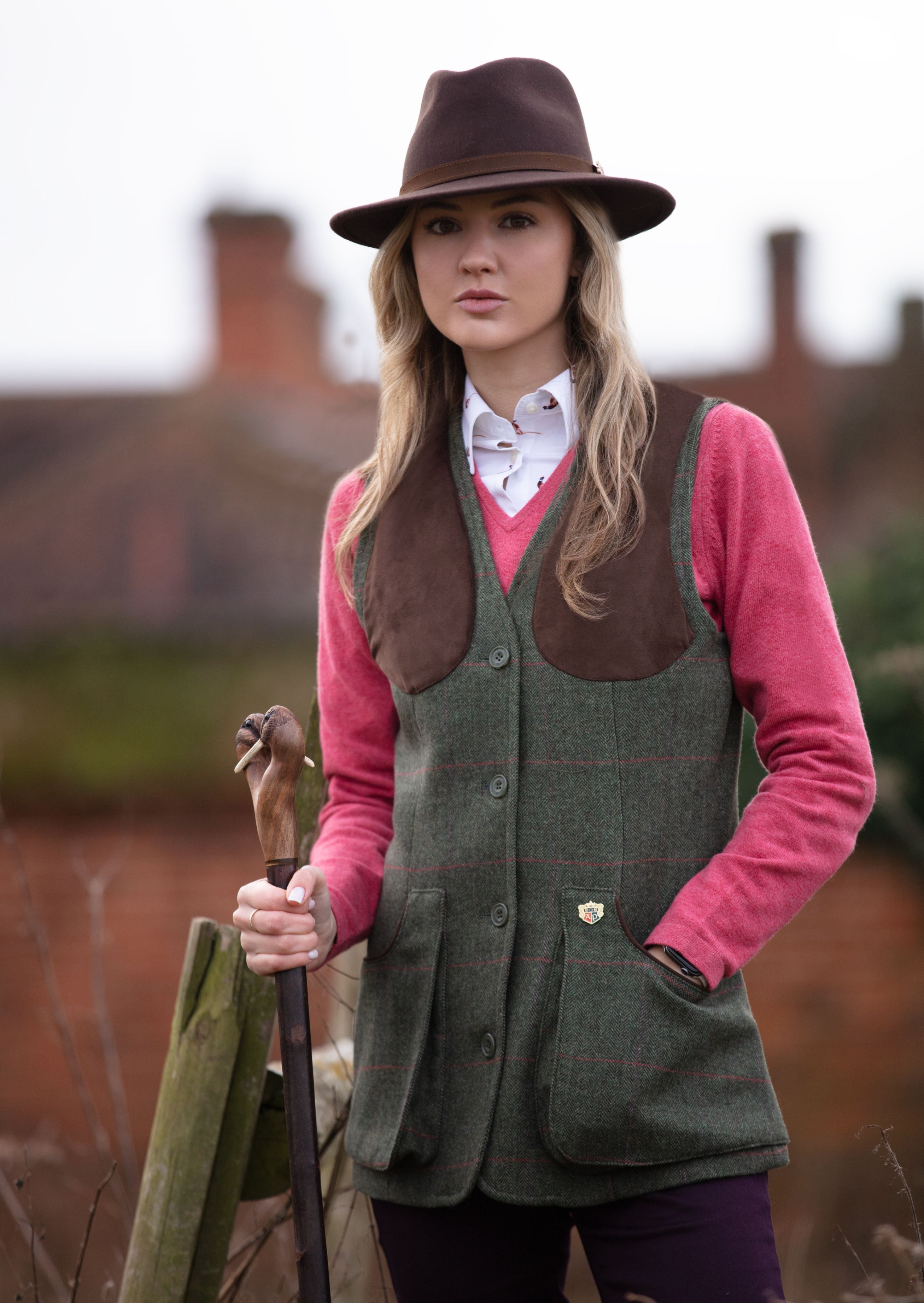 Combrook Ladies Tweed Shooting Waistcoat In Heath Regular Fit