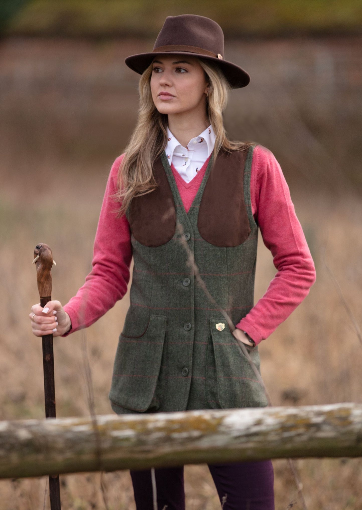 Combrook Ladies Tweed Shooting Waistcoat In Heath