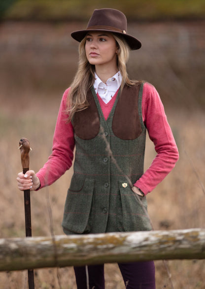 Combrook Ladies Tweed Shooting Waistcoat In Heath