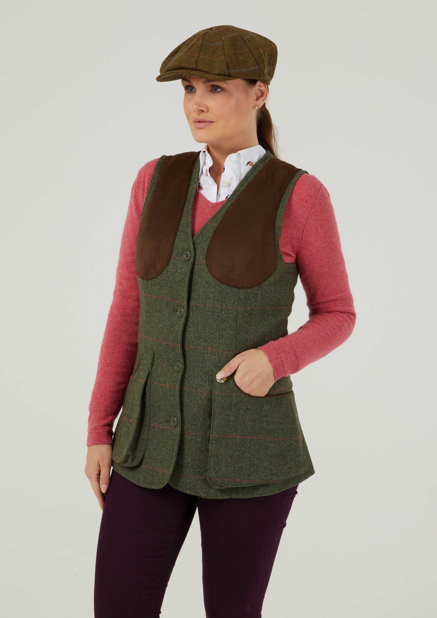 Combrook Ladies Tweed Shooting Waistcoat In Heath