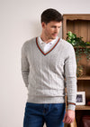 Cotton Cashmere Cable Knit Vee Neck Jumper In Dove