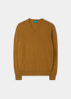 Men's Geelong Lambswool Vee Neck Jumper in Antelope - Regular Fit