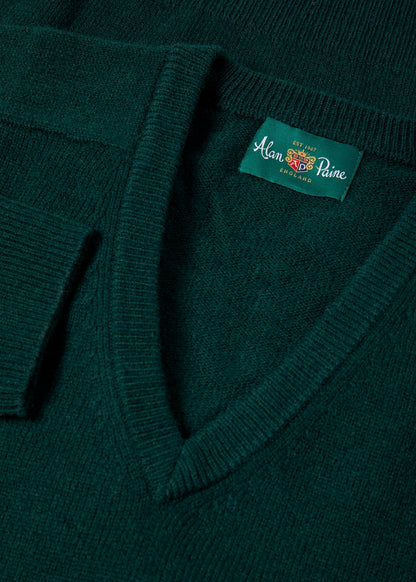 Hampshire Lambswool Saddle Shoulder Tartan Green Jumper