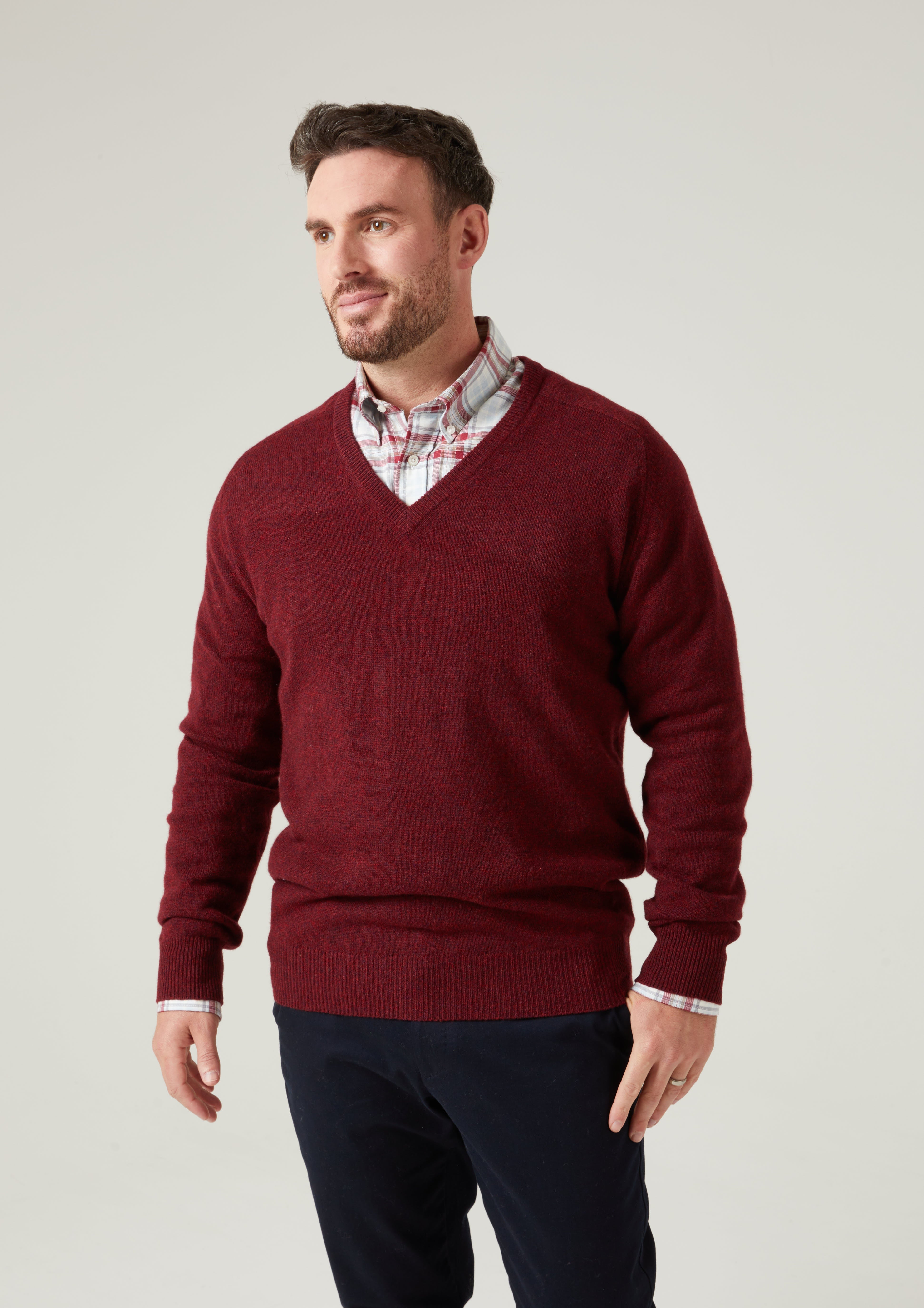 Hampshire Men s V Neck Jumper in Red Velvet Alan Paine EU Alan