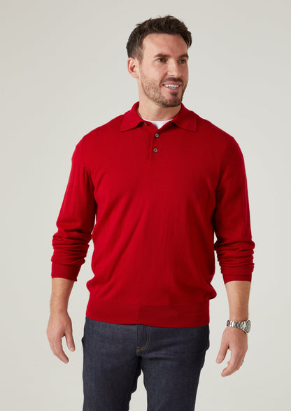 Hindhead Men's Merino Wool Polo Shirt in Chianti 