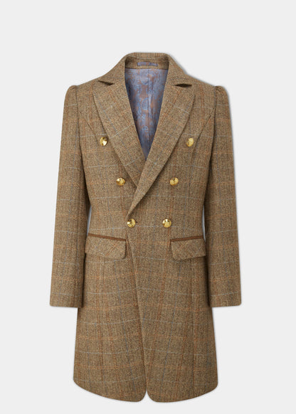 Surrey Ladies Double Breasted Tweed Coat In Hazelwood 