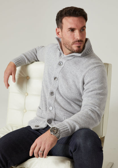 Landford Men's Lambswool Buttoned Jumper In Pearl Grey 