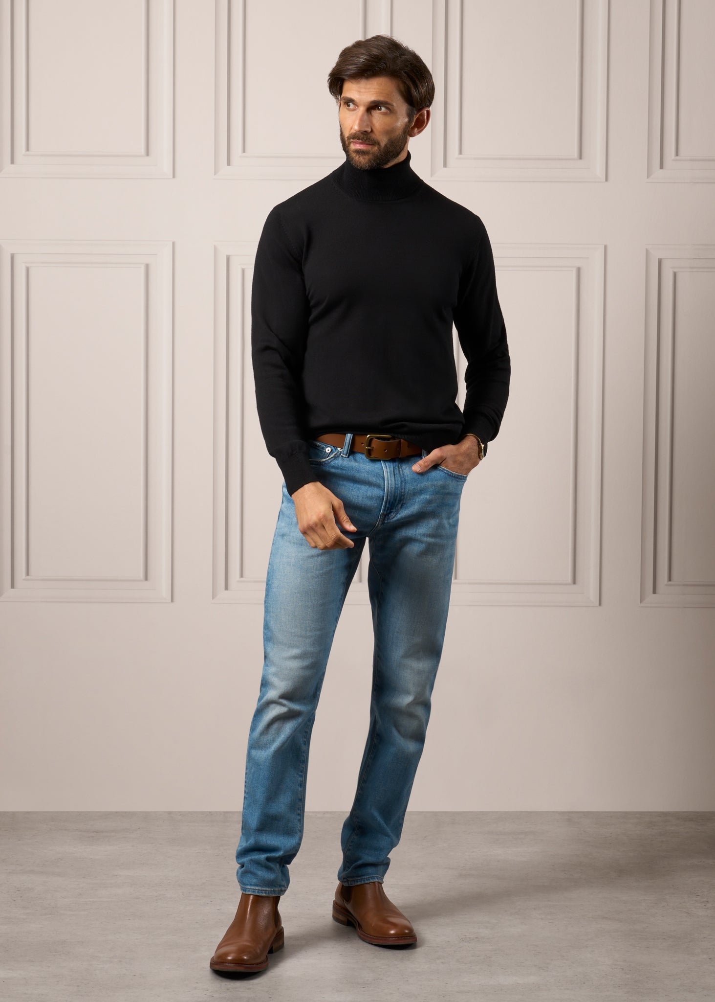 Men's Roll Neck Jumpers | Black Roll Neck Sweaters – Alan Paine Europe