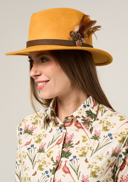 Richmond Ladies Felt Hat With Feather In Mustard