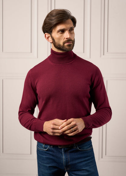 Linton Merino Wool Roll Neck Jumper in Bordeaux