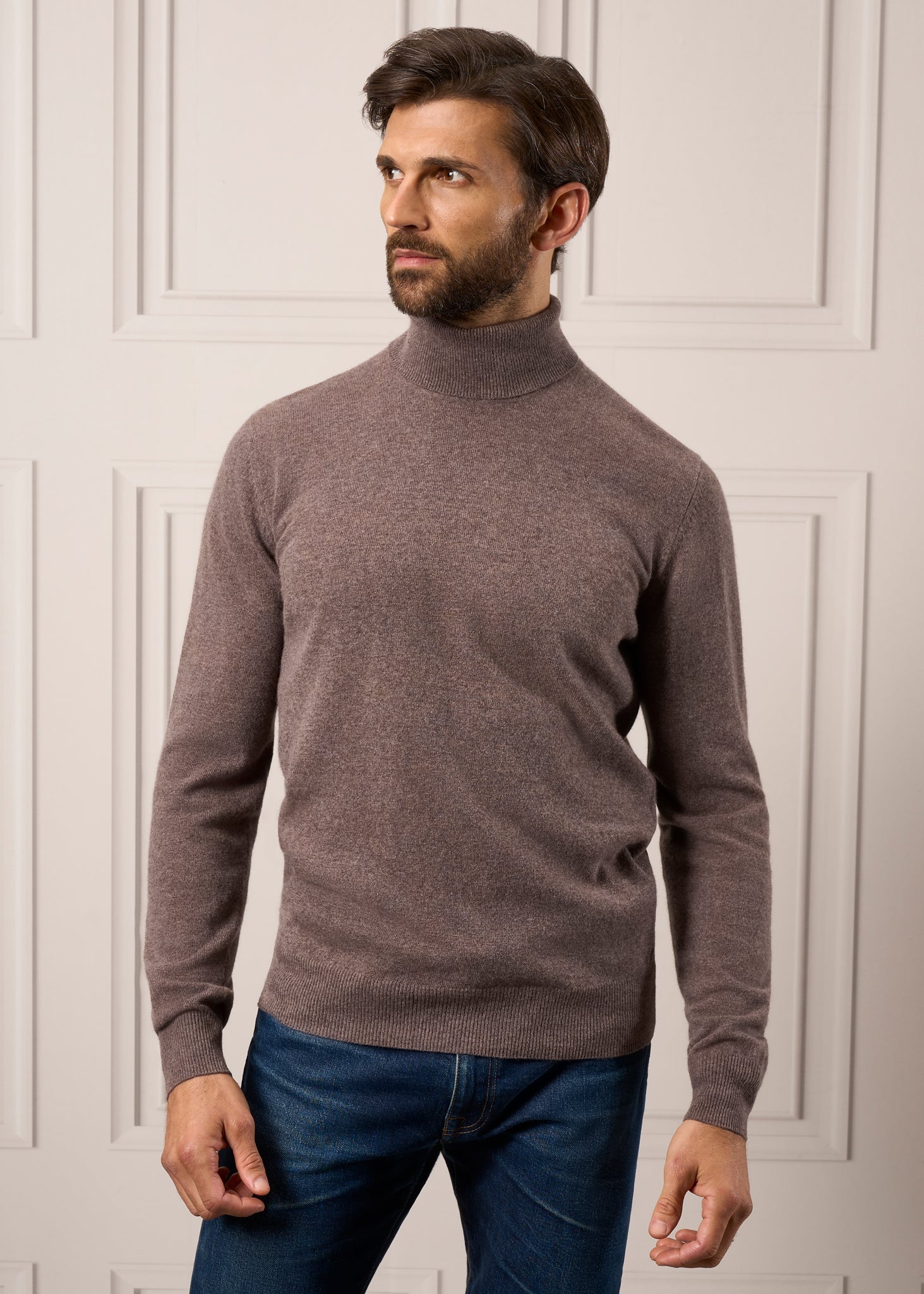 Bunbury Men's Geelong Wool Roll Neck Jumper in Teak