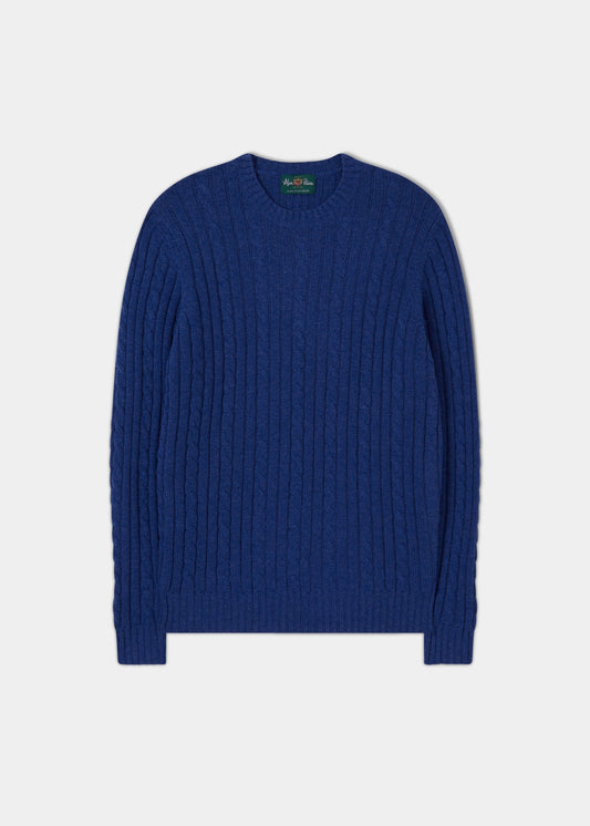 Roxburgh Long Sleeve Cable Crew Neck In Denim - Classic Fit