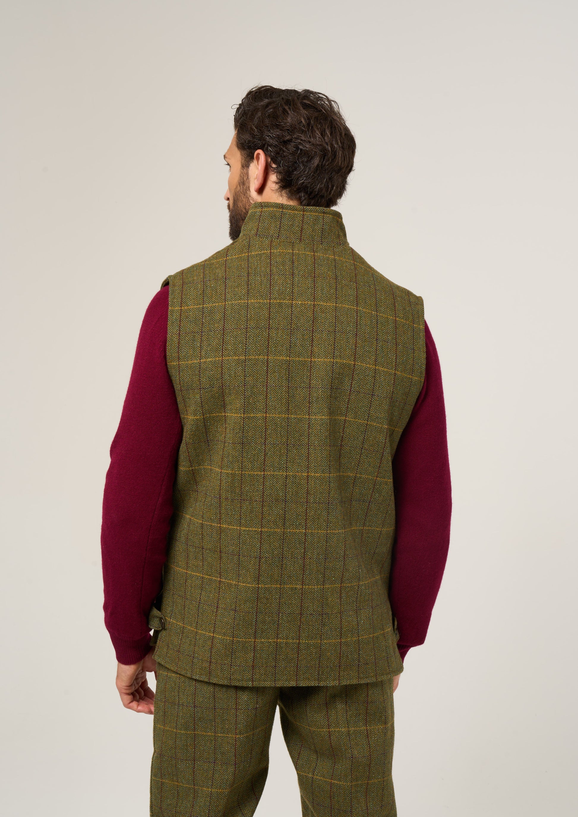 Rutland Men's Tweed Waistcoat In Green Ash