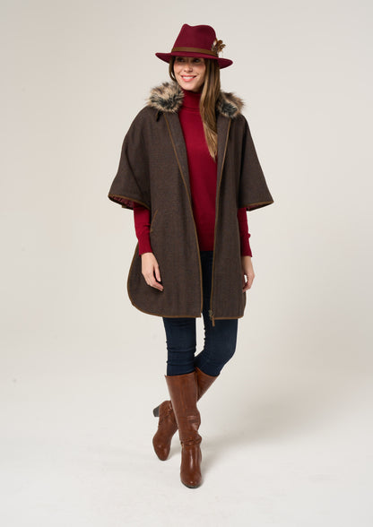 Surrey Ladies Tweed Cape In Bramble