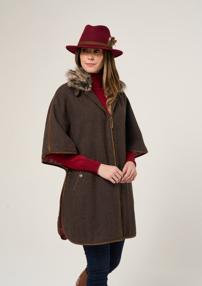 Surrey Ladies Tweed Cape In Bramble