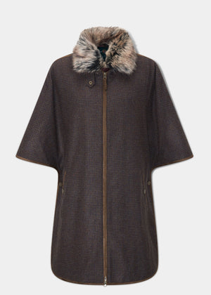 Surrey Ladies Tweed Cape In Bramble