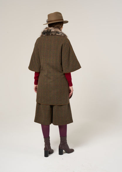 Surrey Ladies Tweed Cape In Hemlock