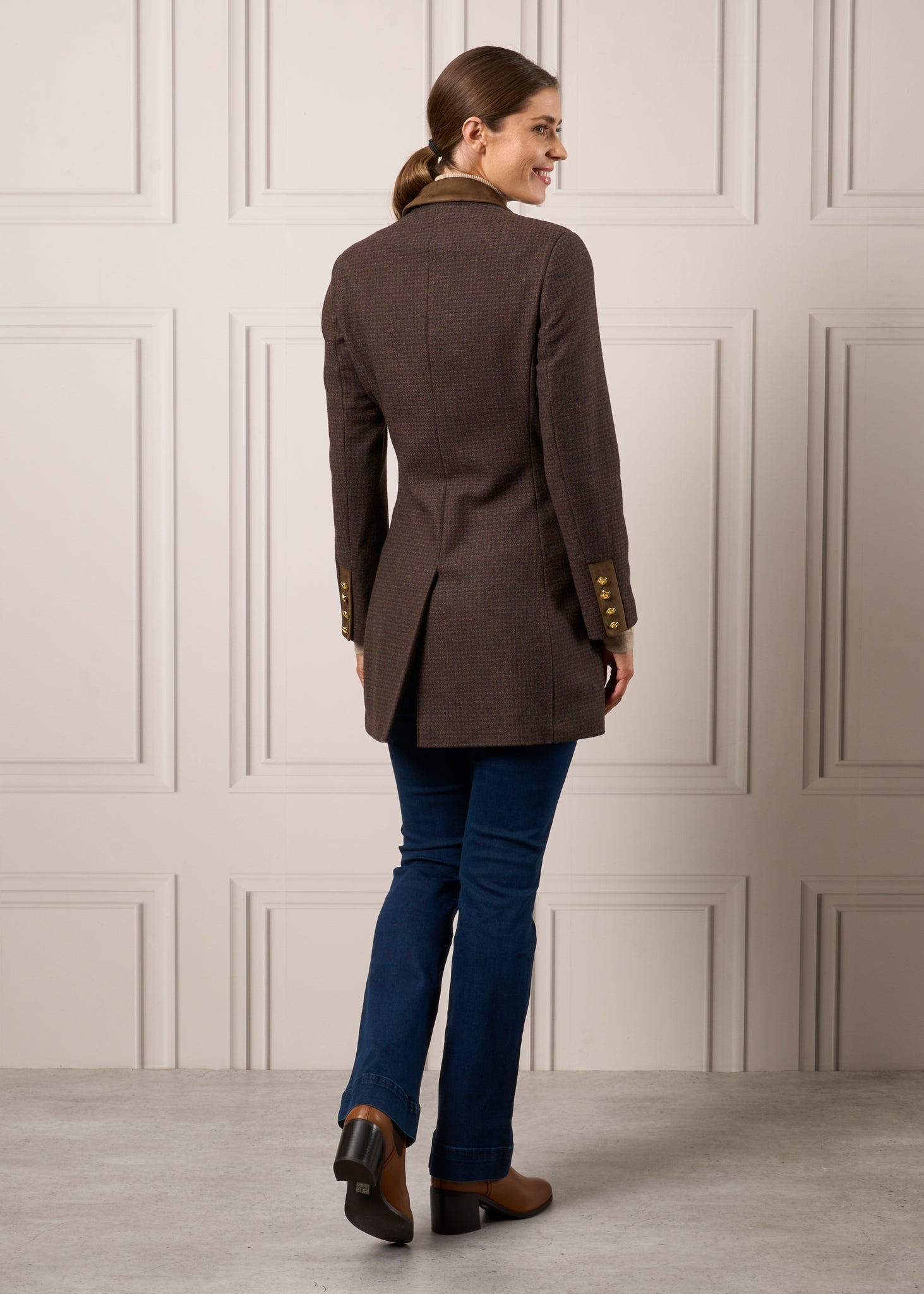 Surrey Ladies Mid-Thigh Tweed Coat In Bramble