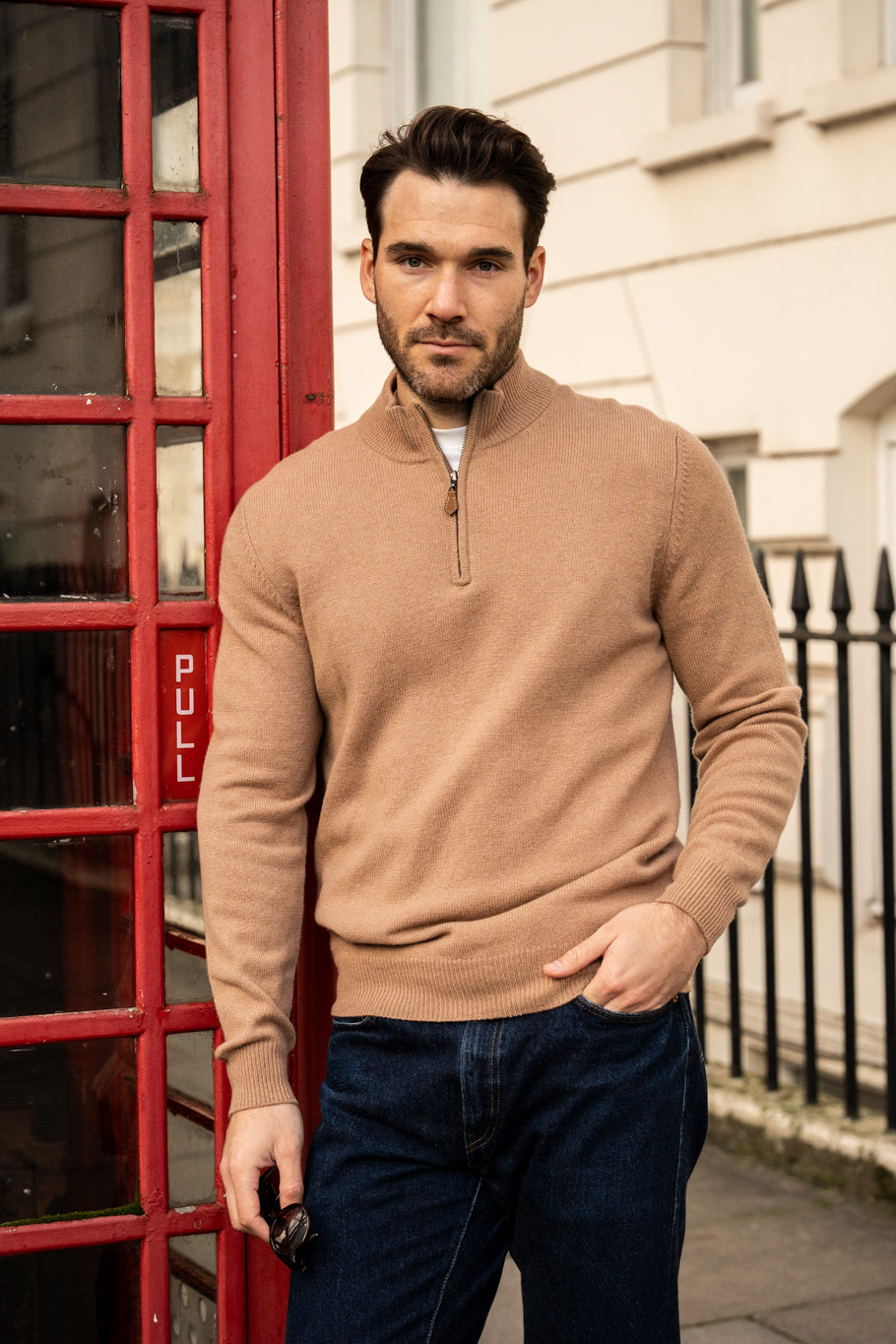 Lambswool Men s 1 4 Zip Jumper in Camel Alan Paine EU Alan