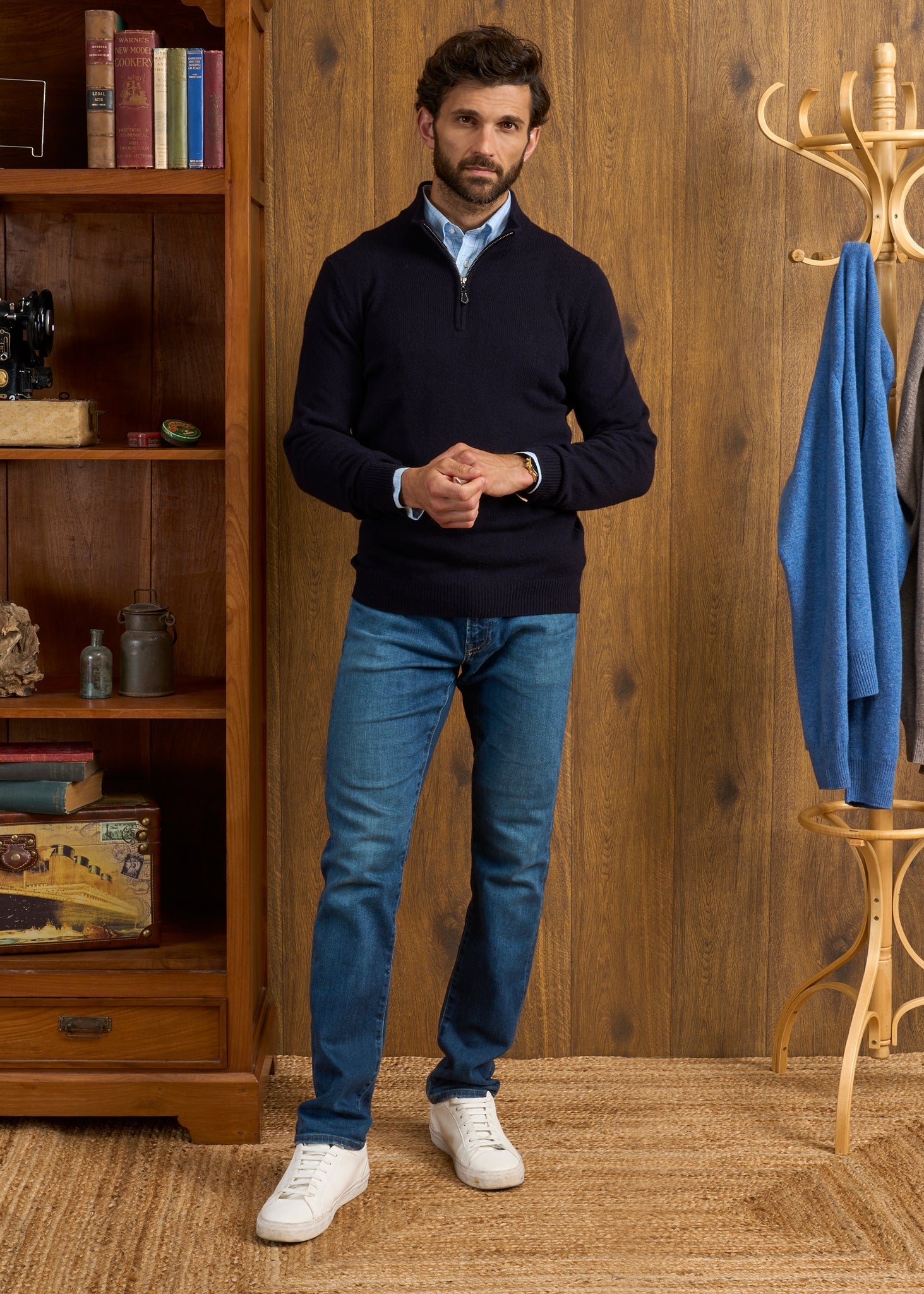 Sutherland Lambswool 1/4 Zip Jumper in Navy