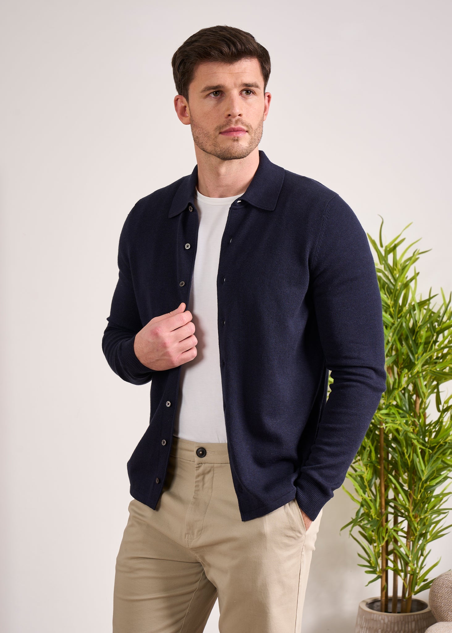 Cotton Cashmere Over Shirt in Navy