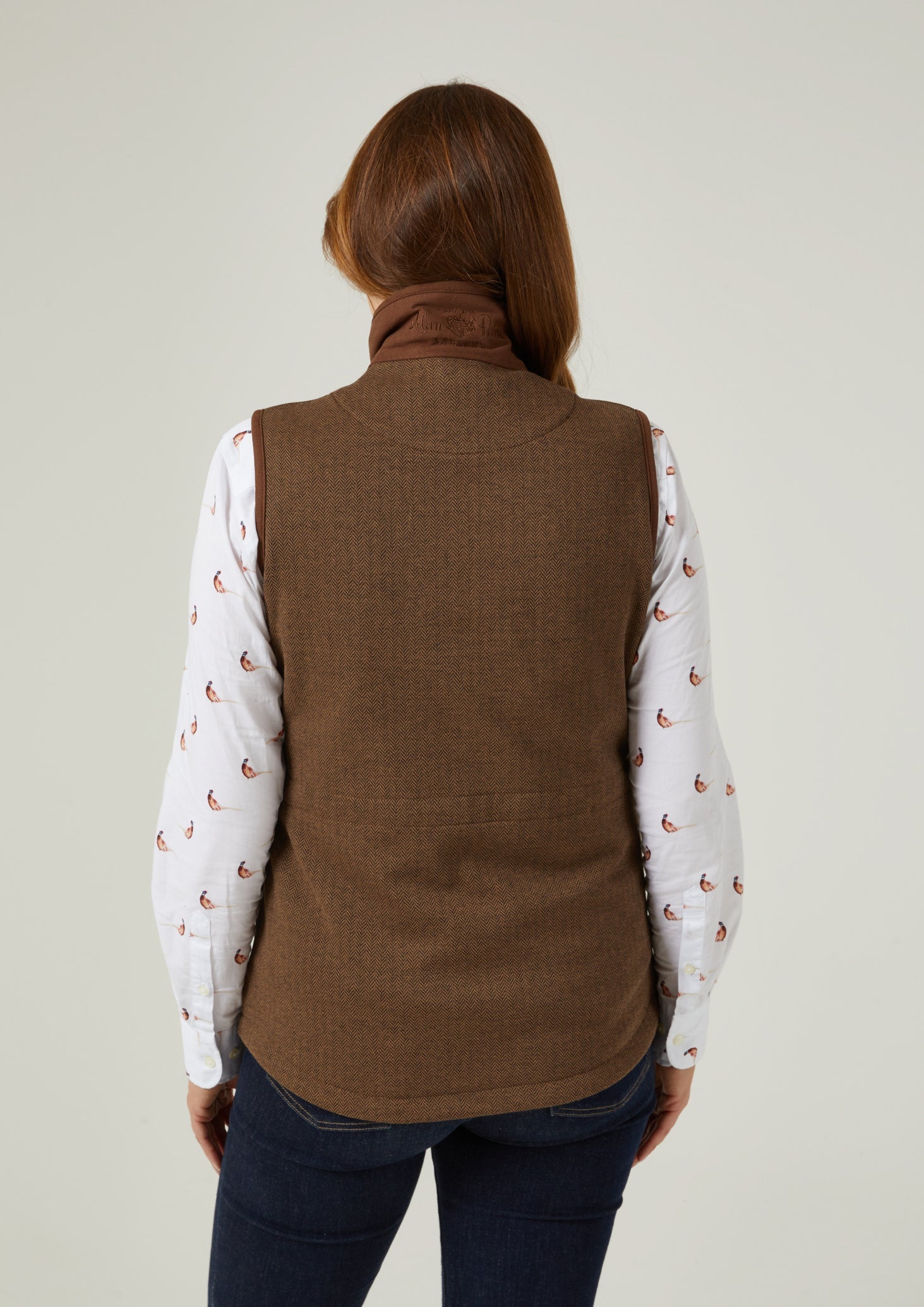 Aylsham Ladies Fleece Gilet In Brown Herringbone Regular Fit