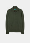 Mens Lambswool Zipped Mock Neck Jumper in Rosemary