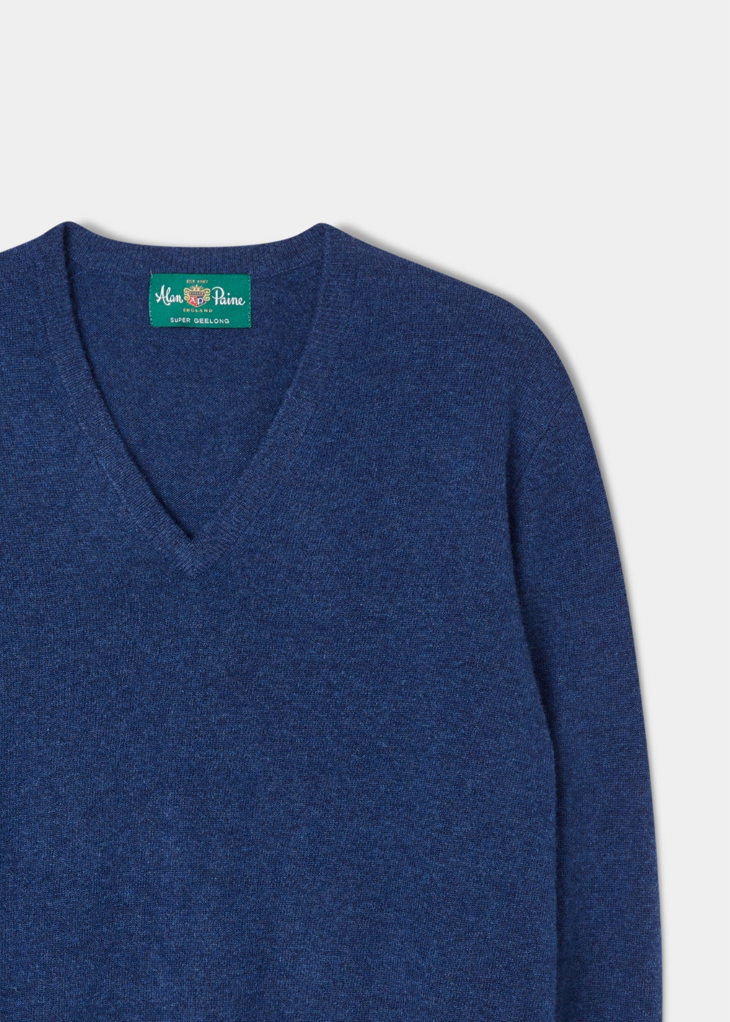 Geelong Wool V Neck Jumper in Indigo Alan Paine EU Alan Paine