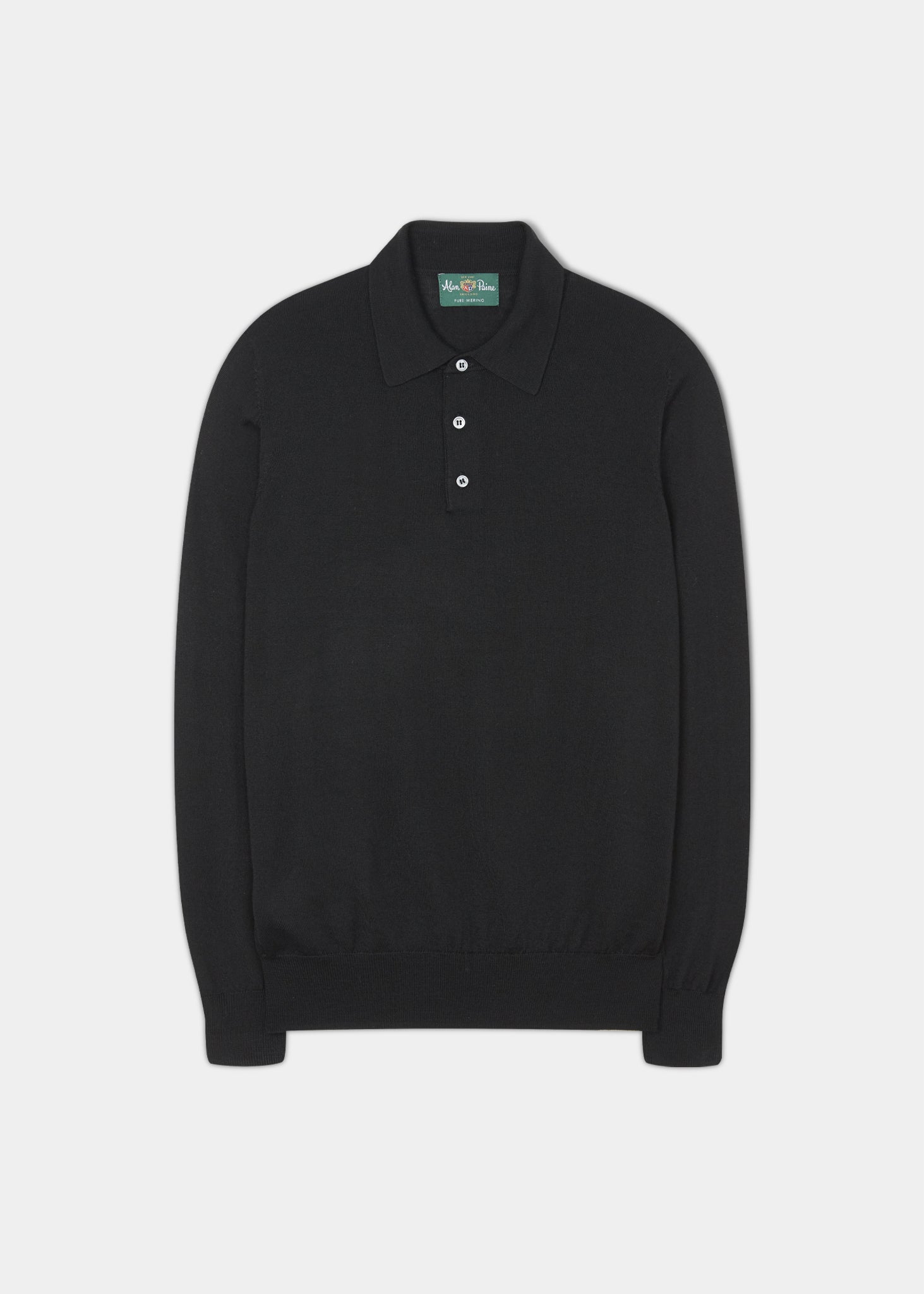 Hindhead Men s Merino Wool Polo Shirt in Black Regular Fit